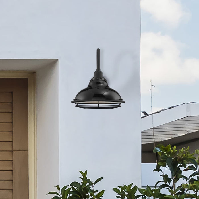 Sconce Nuvo 60-7002 Newbridge - 1 Light - Large Outdoor Wall Sconce Fixture - Gloss Black Finish with Silver and Textured Black Accents Nuvo