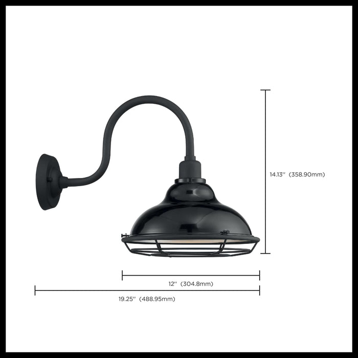 Sconce Nuvo 60-7002 Newbridge - 1 Light - Large Outdoor Wall Sconce Fixture - Gloss Black Finish with Silver and Textured Black Accents Nuvo