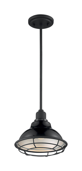 Pendant Nuvo 60-7003 Newbridge - 1 Light - Small Pendant Fixture - Gloss Black Finish with Silver and Textured Black Accents Nuvo