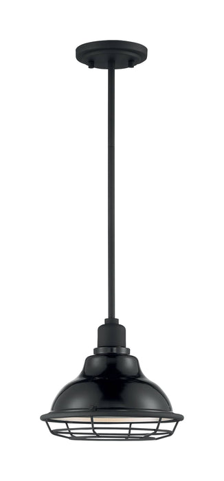 Pendant Nuvo 60-7003 Newbridge - 1 Light - Small Pendant Fixture - Gloss Black Finish with Silver and Textured Black Accents Nuvo