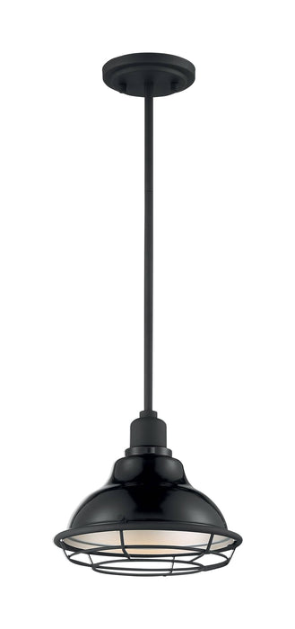 Pendant Nuvo 60-7003 Newbridge - 1 Light - Small Pendant Fixture - Gloss Black Finish with Silver and Textured Black Accents Nuvo