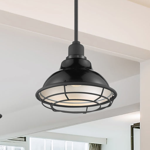 Pendant Nuvo 60-7003 Newbridge - 1 Light - Small Pendant Fixture - Gloss Black Finish with Silver and Textured Black Accents Nuvo