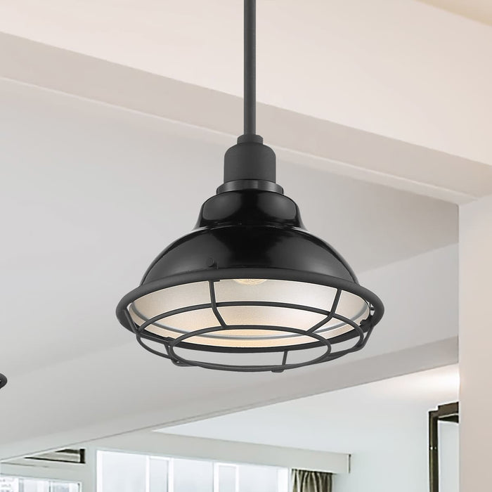 Pendant Nuvo 60-7003 Newbridge - 1 Light - Small Pendant Fixture - Gloss Black Finish with Silver and Textured Black Accents Nuvo