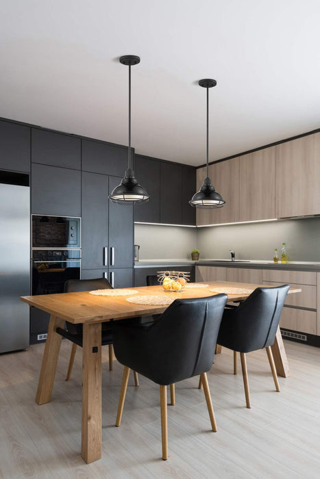Pendant Nuvo 60-7003 Newbridge - 1 Light - Small Pendant Fixture - Gloss Black Finish with Silver and Textured Black Accents Nuvo