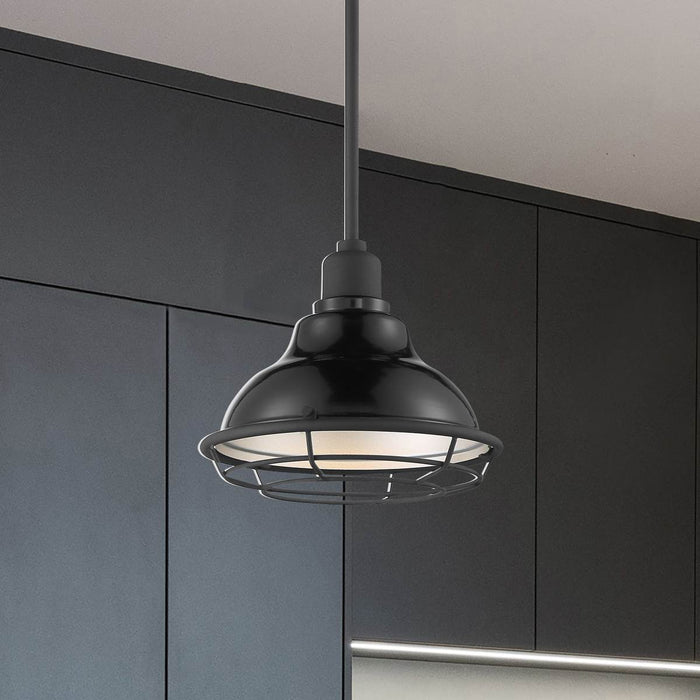 Pendant Nuvo 60-7003 Newbridge - 1 Light - Small Pendant Fixture - Gloss Black Finish with Silver and Textured Black Accents Nuvo