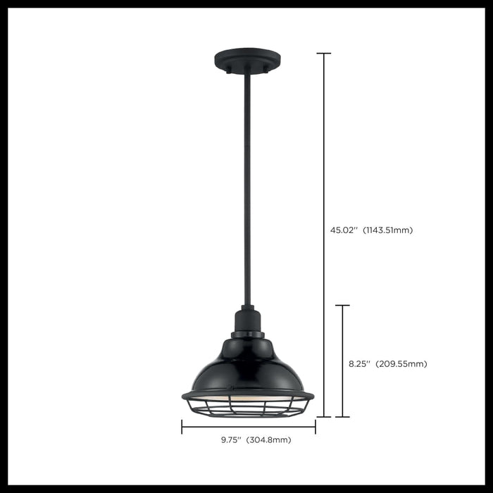 Pendant Nuvo 60-7003 Newbridge - 1 Light - Small Pendant Fixture - Gloss Black Finish with Silver and Textured Black Accents Nuvo