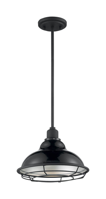 Pendant Nuvo 60-7004 Newbridge - 1 Light - Large Pendant Fixture - Gloss Black Finish with Silver and Textured Black Accents Nuvo