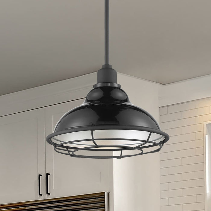 Pendant Nuvo 60-7004 Newbridge - 1 Light - Large Pendant Fixture - Gloss Black Finish with Silver and Textured Black Accents Nuvo