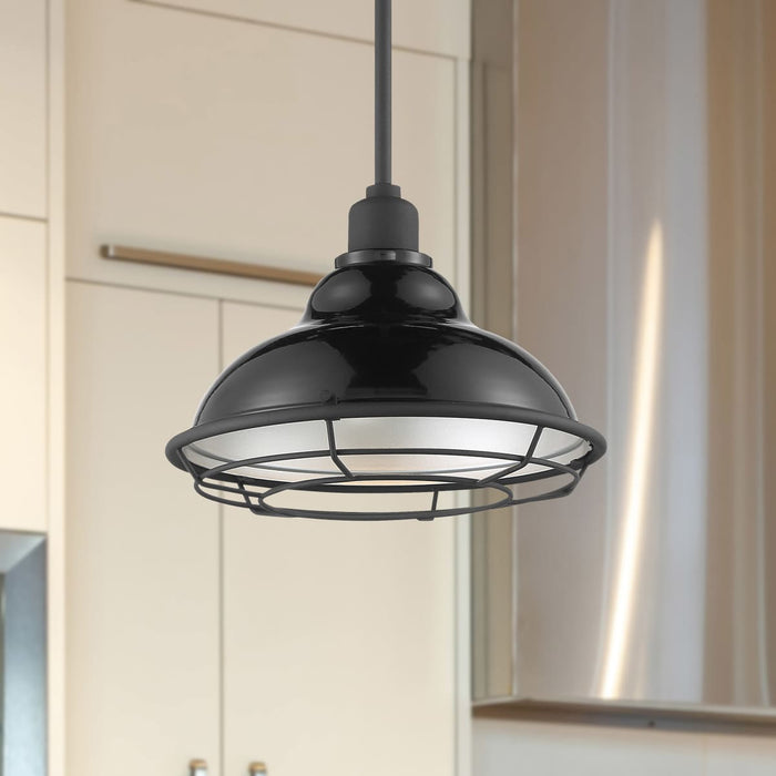 Pendant Nuvo 60-7004 Newbridge - 1 Light - Large Pendant Fixture - Gloss Black Finish with Silver and Textured Black Accents Nuvo
