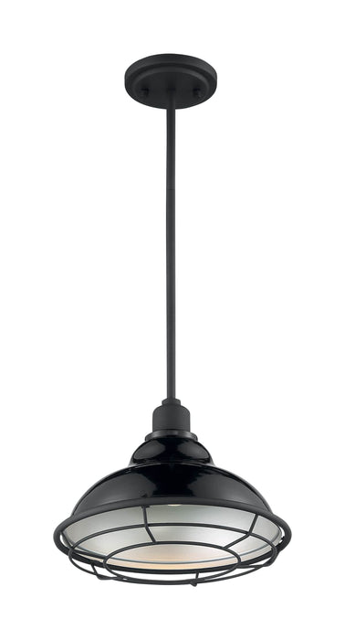 Pendant Nuvo 60-7004 Newbridge - 1 Light - Large Pendant Fixture - Gloss Black Finish with Silver and Textured Black Accents Nuvo