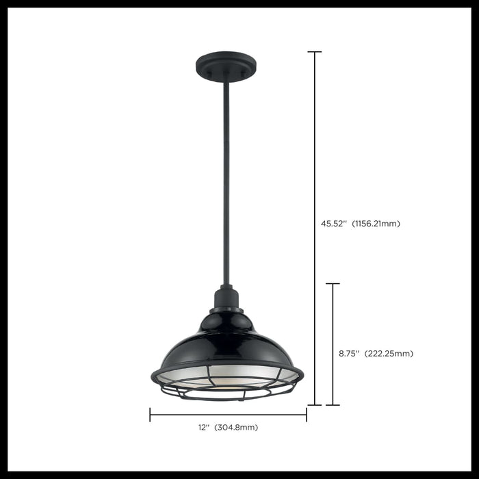 Pendant Nuvo 60-7004 Newbridge - 1 Light - Large Pendant Fixture - Gloss Black Finish with Silver and Textured Black Accents Nuvo