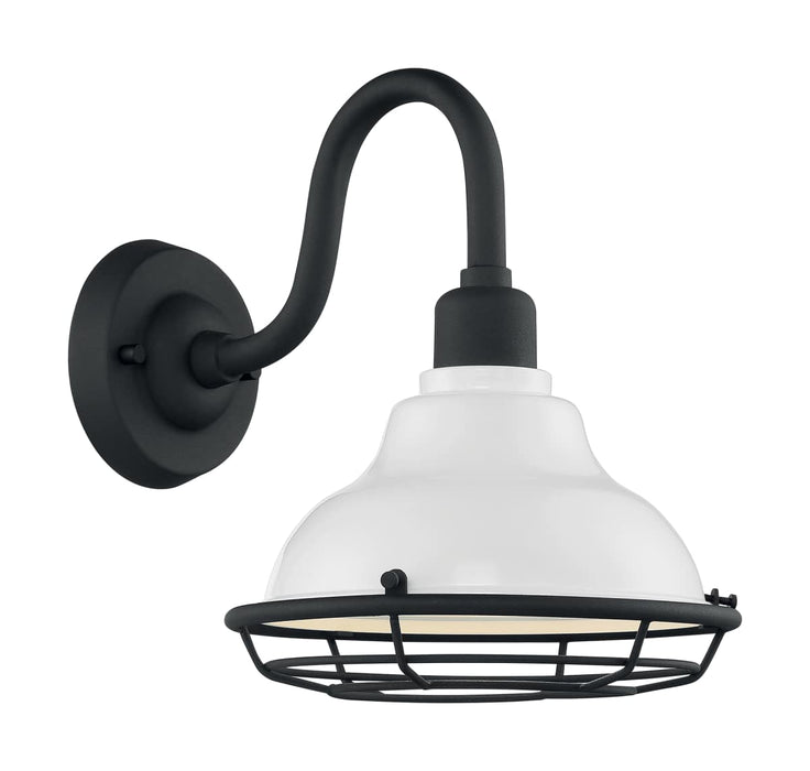 Sconce Nuvo 60-7021 Newbridge - 1 Light - Small Outdoor Wall Sconce Fixture - Gloss White Finish with Textured Black Accents Nuvo