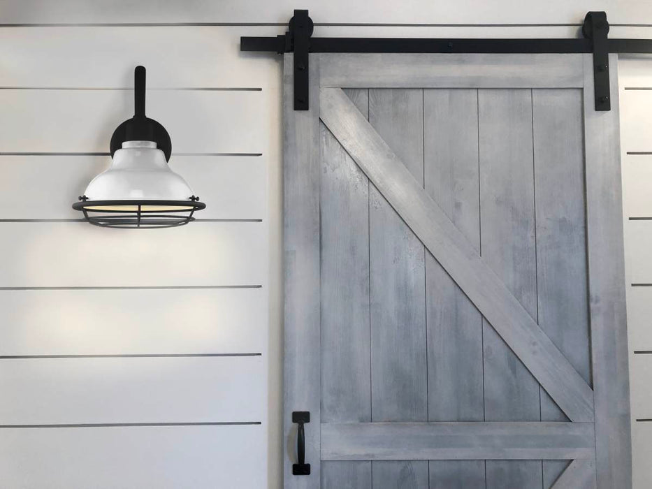 Sconce Nuvo 60-7022 Newbridge - 1 Light - Large Outdoor Wall Sconce Fixture - Gloss White Finish with Textured Black Accents Nuvo