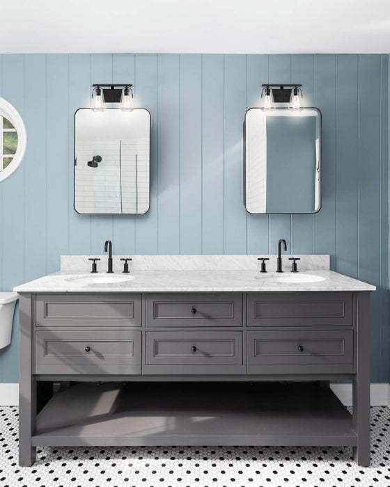 Vanity Nuvo 60-7102 Skybridge - 2 Light - Vanity Fixture - Matte Black Finish with Clear Glass Nuvo