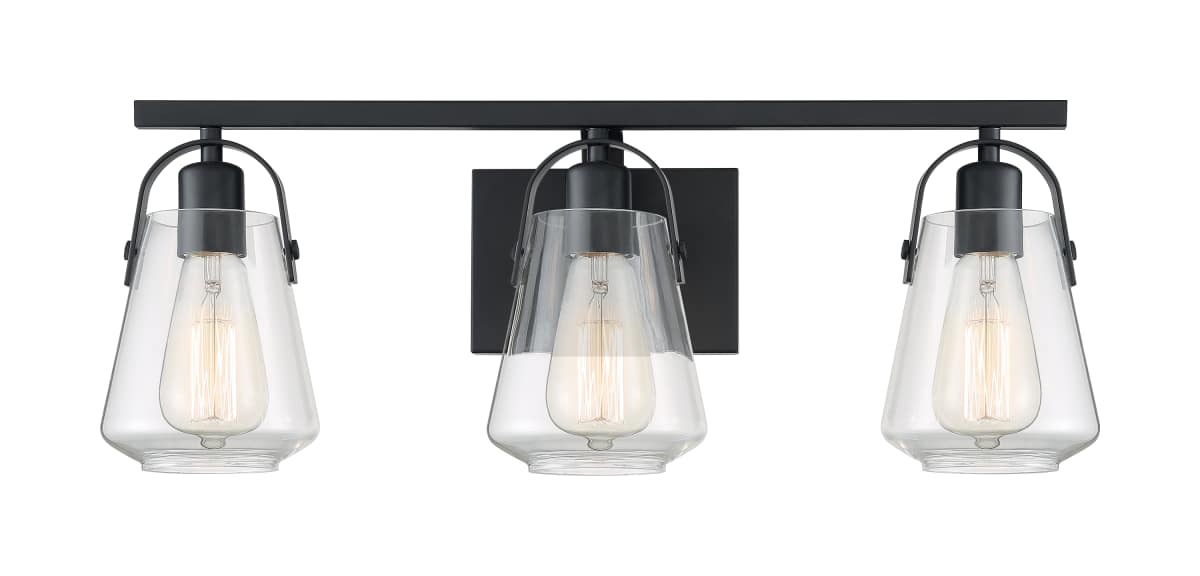 Vanity Nuvo 60-7103 Skybridge - 3 Light - Vanity Fixture - Matte Black Finish with Clear Glass Nuvo