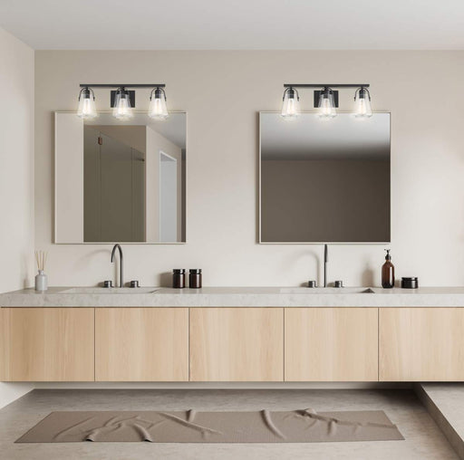 Vanity Nuvo 60-7103 Skybridge - 3 Light - Vanity Fixture - Matte Black Finish with Clear Glass Nuvo
