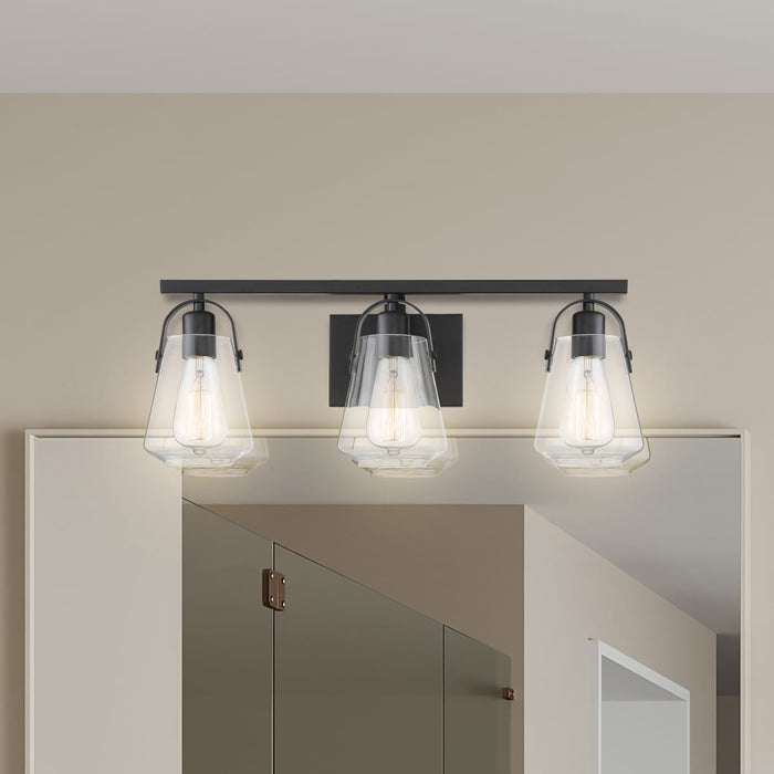 Vanity Nuvo 60-7103 Skybridge - 3 Light - Vanity Fixture - Matte Black Finish with Clear Glass Nuvo