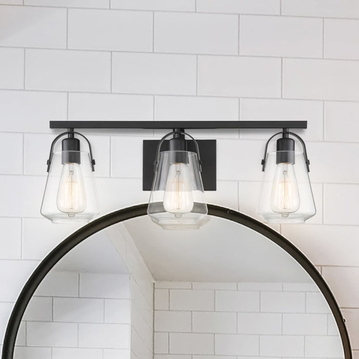 Vanity Nuvo 60-7103 Skybridge - 3 Light - Vanity Fixture - Matte Black Finish with Clear Glass Nuvo