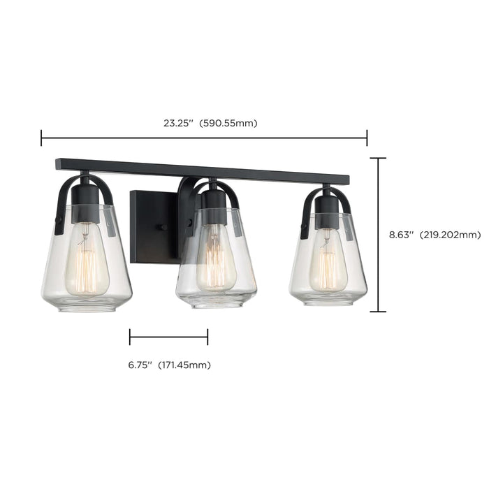 Vanity Nuvo 60-7103 Skybridge - 3 Light - Vanity Fixture - Matte Black Finish with Clear Glass Nuvo