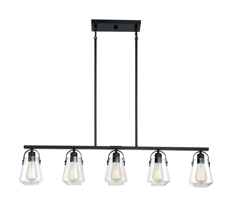 Island Pendant Nuvo 60-7104 Skybridge - 5 Light - Island Pendant Fixture - Matte Black Finish with Clear Glass Nuvo