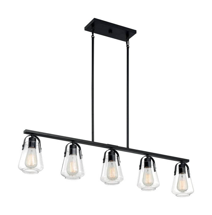 Island Pendant Nuvo 60-7104 Skybridge - 5 Light - Island Pendant Fixture - Matte Black Finish with Clear Glass Nuvo