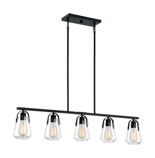 Island Pendant Nuvo 60-7104 Skybridge - 5 Light - Island Pendant Fixture - Matte Black Finish with Clear Glass Nuvo