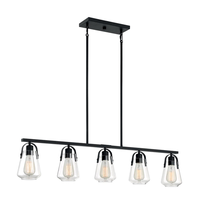Island Pendant Nuvo 60-7104 Skybridge - 5 Light - Island Pendant Fixture - Matte Black Finish with Clear Glass Nuvo