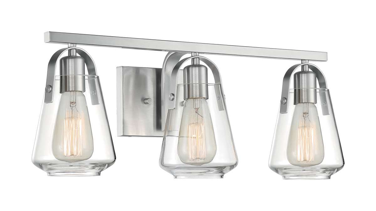 Vanity Nuvo 60-7113 Skybridge - 3 Light - Vanity Fixture - Brushed Nickel Finish with Clear Glass Nuvo
