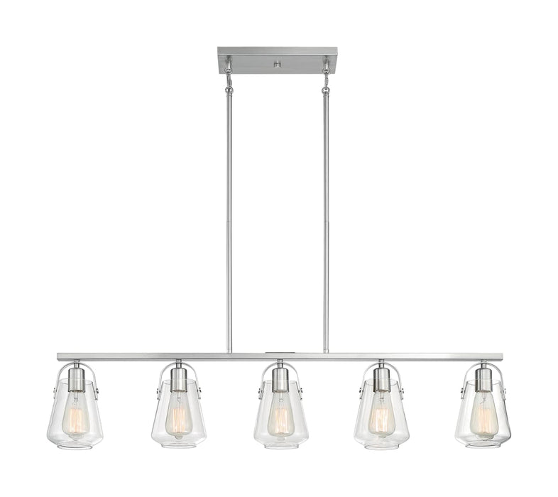 Island Pendant Nuvo 60-7114 Skybridge - 5 Light - Island Pendant Fixture - Brushed Nickel Finish with Clear Glass Nuvo