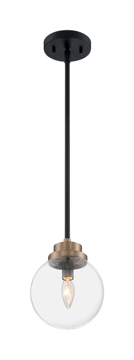 Pendant Nuvo 60-7121 Axis - 1 Light - Pendant Fixture - Matte Black Finish with Brass Accents - Clear Glass Nuvo