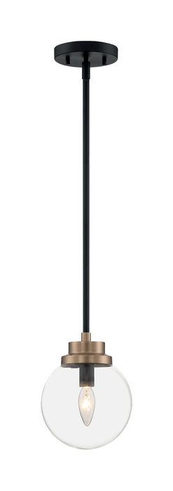 Pendant Nuvo 60-7121 Axis - 1 Light - Pendant Fixture - Matte Black Finish with Brass Accents - Clear Glass Nuvo