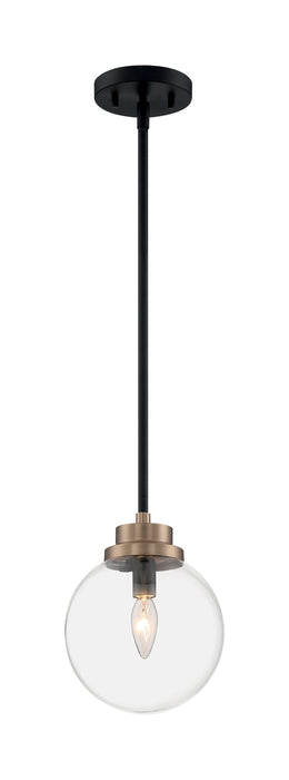 Pendant Nuvo 60-7121 Axis - 1 Light - Pendant Fixture - Matte Black Finish with Brass Accents - Clear Glass Nuvo