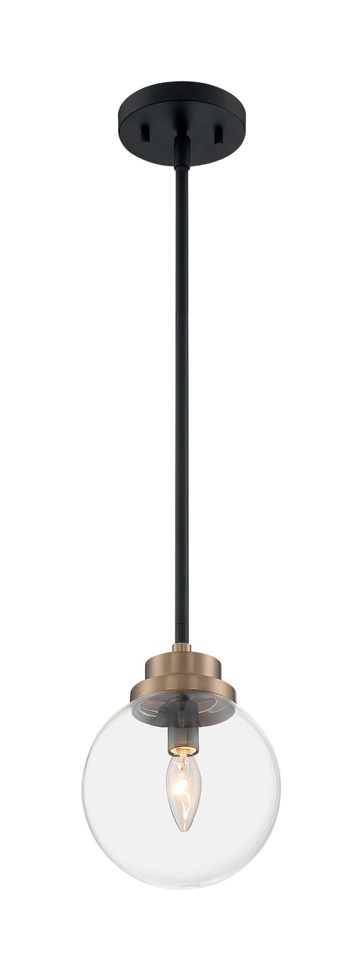 Pendant Nuvo 60-7121 Axis - 1 Light - Pendant Fixture - Matte Black Finish with Brass Accents - Clear Glass Nuvo