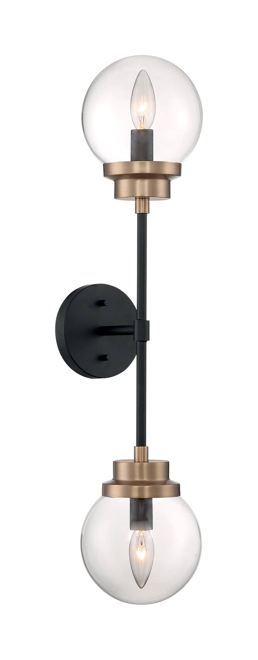 Sconce Nuvo 60-7122 Axis - 2 Light - Wall Sconce Fixture - Matte Black Finish with Brass Accents - Clear Glass Nuvo