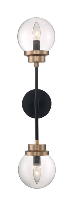 Sconce Nuvo 60-7122 Axis - 2 Light - Wall Sconce Fixture - Matte Black Finish with Brass Accents - Clear Glass Nuvo