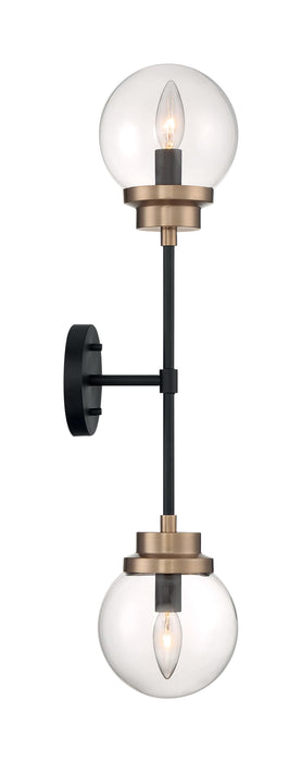 Sconce Nuvo 60-7122 Axis - 2 Light - Wall Sconce Fixture - Matte Black Finish with Brass Accents - Clear Glass Nuvo