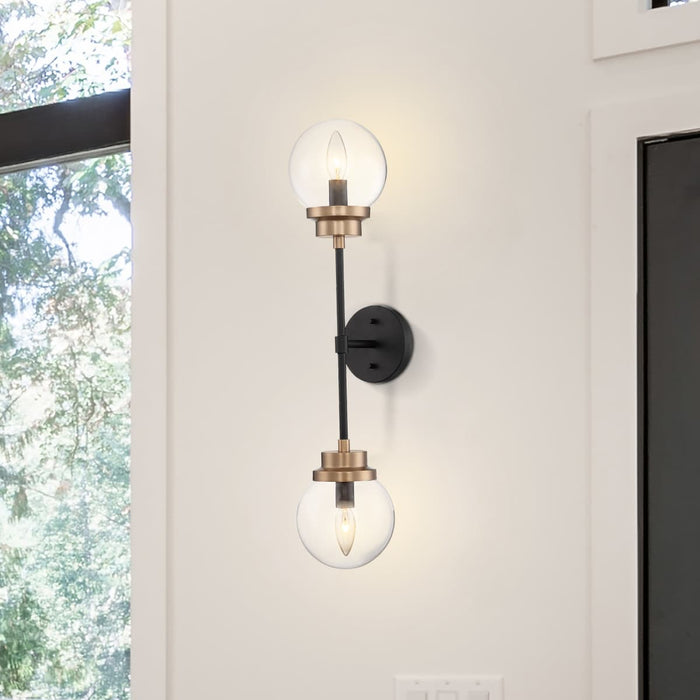 Sconce Nuvo 60-7122 Axis - 2 Light - Wall Sconce Fixture - Matte Black Finish with Brass Accents - Clear Glass Nuvo