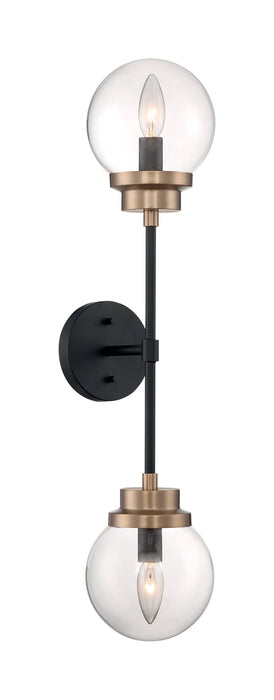Sconce Nuvo 60-7122 Axis - 2 Light - Wall Sconce Fixture - Matte Black Finish with Brass Accents - Clear Glass Nuvo