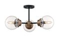 Semi Flush Nuvo 60-7123 Axis - 3 Light - Semi-Flush Fixture - Matte Black Finish with Brass Accents - Clear Glass Nuvo