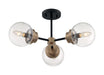 Semi Flush Nuvo 60-7123 Axis - 3 Light - Semi-Flush Fixture - Matte Black Finish with Brass Accents - Clear Glass Nuvo