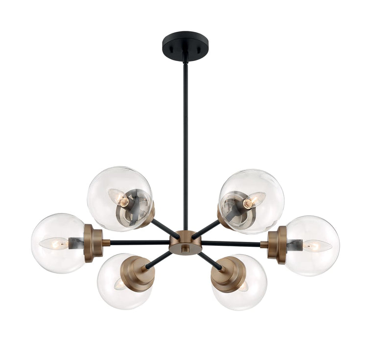 Chandelier Nuvo 60-7126 Axis - 6 Light - Chandelier Fixture - Matte Black Finish with Brass Accents - Clear Glass Nuvo