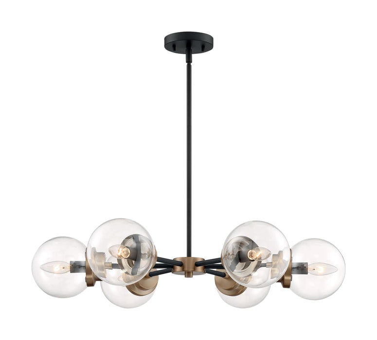 Chandelier Nuvo 60-7126 Axis - 6 Light - Chandelier Fixture - Matte Black Finish with Brass Accents - Clear Glass Nuvo