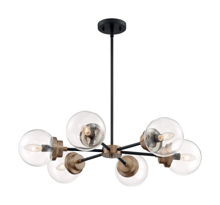 Chandelier Nuvo 60-7126 Axis - 6 Light - Chandelier Fixture - Matte Black Finish with Brass Accents - Clear Glass Nuvo