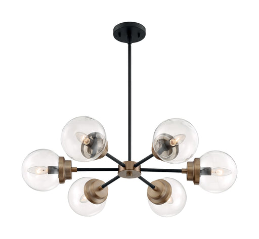 Chandelier Nuvo 60-7126 Axis - 6 Light - Chandelier Fixture - Matte Black Finish with Brass Accents - Clear Glass Nuvo