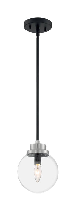 Pendant Nuvo 60-7131 Axis - 1 Light - Pendant Fixture - Matte Black Finish with Brushed Nickel Accents - Clear Glass Nuvo