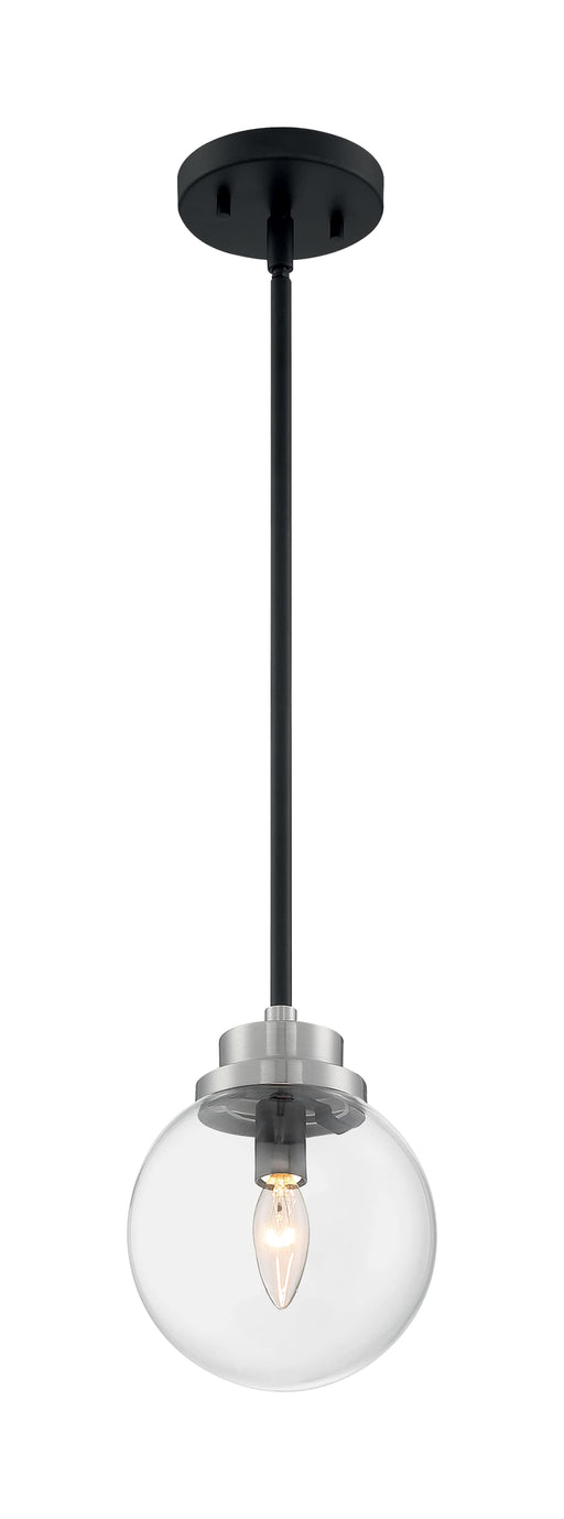 Pendant Nuvo 60-7131 Axis - 1 Light - Pendant Fixture - Matte Black Finish with Brushed Nickel Accents - Clear Glass Nuvo