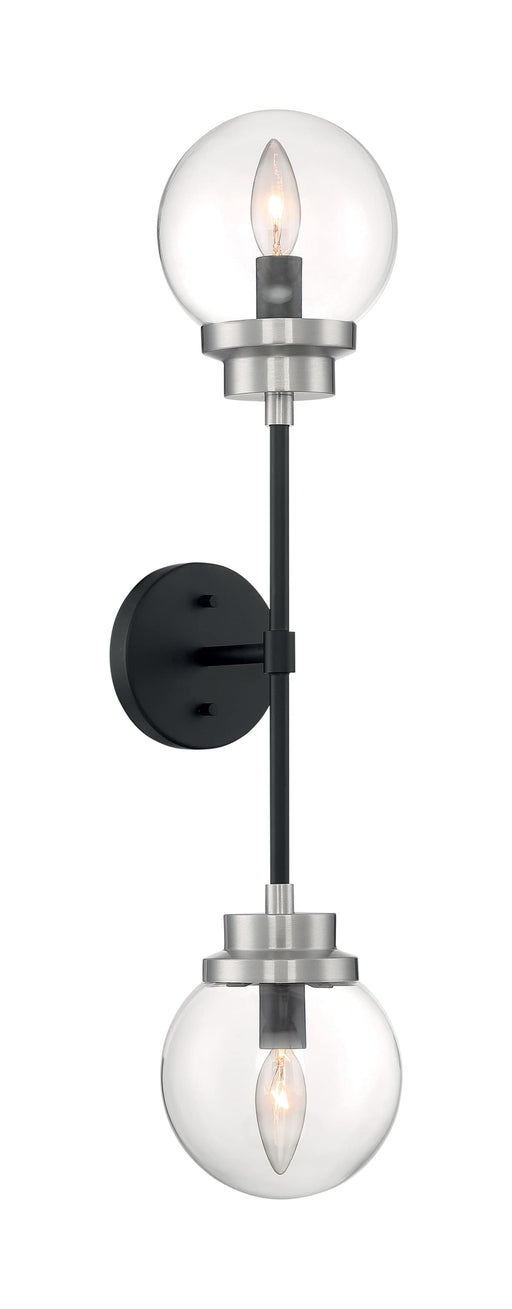 Sconce Nuvo 60-7132 Axis - 2 Light - Wall Sconce Fixture - Matte Black Finish with Brushed Nickel Accents - Clear Glass Nuvo