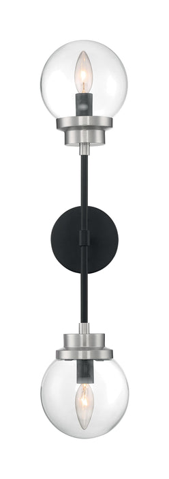 Sconce Nuvo 60-7132 Axis - 2 Light - Wall Sconce Fixture - Matte Black Finish with Brushed Nickel Accents - Clear Glass Nuvo