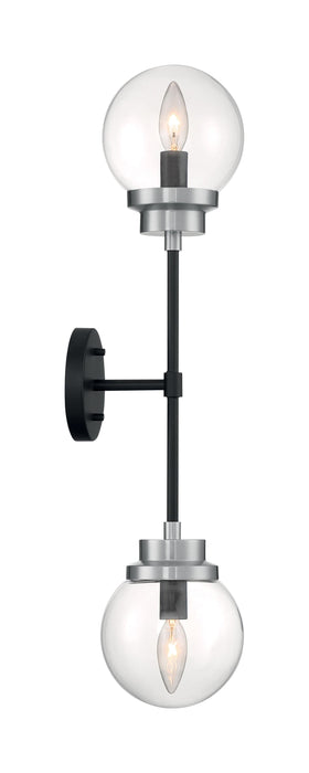 Sconce Nuvo 60-7132 Axis - 2 Light - Wall Sconce Fixture - Matte Black Finish with Brushed Nickel Accents - Clear Glass Nuvo