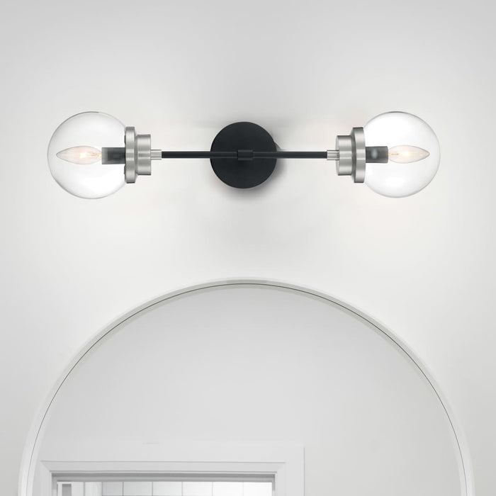Sconce Nuvo 60-7132 Axis - 2 Light - Wall Sconce Fixture - Matte Black Finish with Brushed Nickel Accents - Clear Glass Nuvo